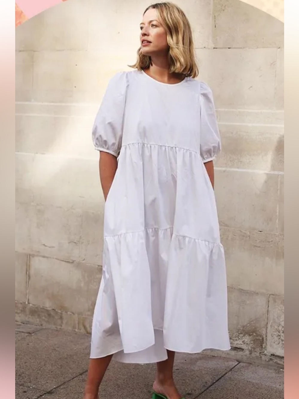 Zara White 100% Cotton High-Low Tiered Dress Puff Sleeve XS